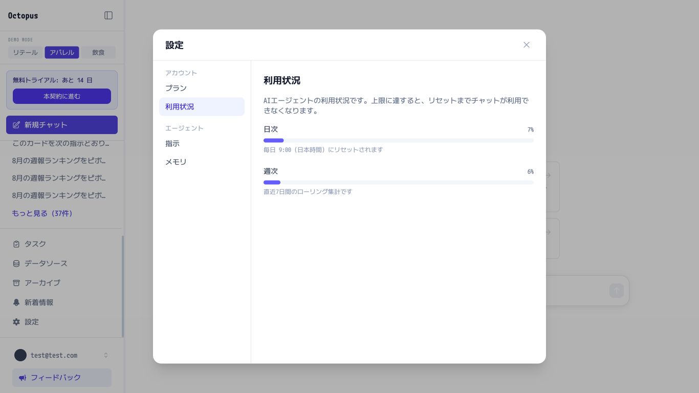 日次・週次それぞれの利用率を確認します。